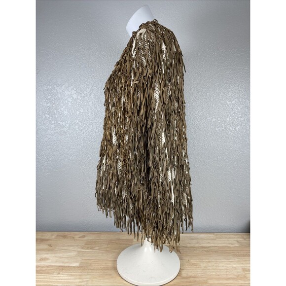 Judith Ann Creations Leather Brown Fringe Sweater Sz S Western Rodeo  Southwest - Picture 5 of 11